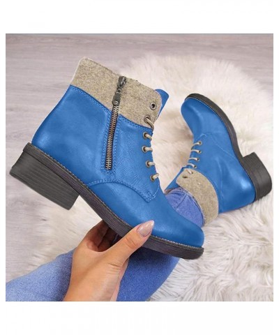 Zipper Ankle Boots For Women Lace-Up Boots Low Heel Bootieswinter Slip On Short Boots Round Toe Boots Blue $20.36 Boots