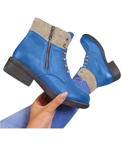 Zipper Ankle Boots For Women Lace-Up Boots Low Heel Bootieswinter Slip On Short Boots Round Toe Boots Blue $20.36 Boots