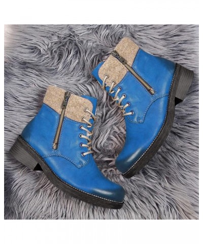 Zipper Ankle Boots For Women Lace-Up Boots Low Heel Bootieswinter Slip On Short Boots Round Toe Boots Blue $20.36 Boots