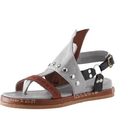 Sandals for Women Dressy Summer,Womens Buckle Trim Open Toe Buckle Strap Thong Flip Flops Slip On Gladiator Sandals Grey $16....