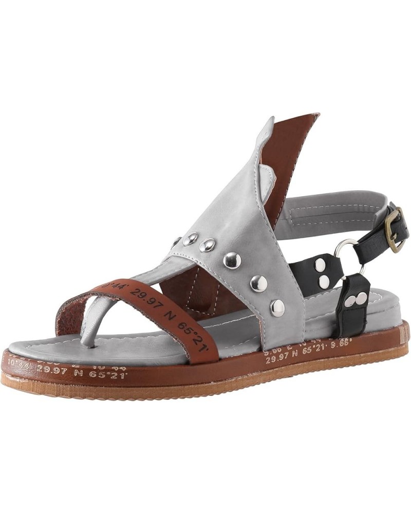 Sandals for Women Dressy Summer,Womens Buckle Trim Open Toe Buckle Strap Thong Flip Flops Slip On Gladiator Sandals Grey $16....