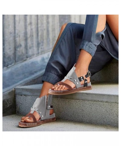 Sandals for Women Dressy Summer,Womens Buckle Trim Open Toe Buckle Strap Thong Flip Flops Slip On Gladiator Sandals Grey $16....