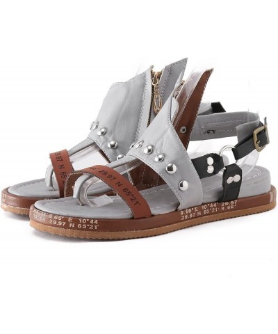 Sandals for Women Dressy Summer,Womens Buckle Trim Open Toe Buckle Strap Thong Flip Flops Slip On Gladiator Sandals Grey $16....