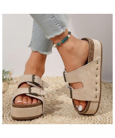 Wedge Sandals for Women Size 9 Sandals Vacation Bohemian Shoes For Ladies T Strap Sandals for Women Dressy Sandles Beige $15....