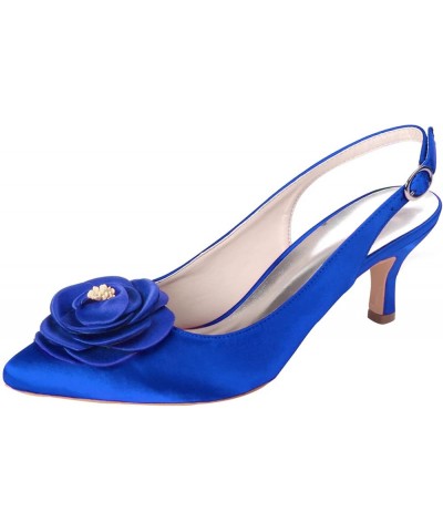 2.36In Kitten Heels Closed Toe Pump Flower Decoration Slingback Buckle Pumps Wedding Bridal Party Dress Shoes Blue $37.05 Pumps