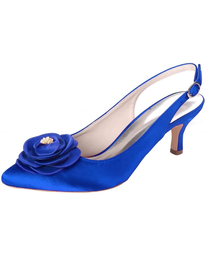 2.36In Kitten Heels Closed Toe Pump Flower Decoration Slingback Buckle Pumps Wedding Bridal Party Dress Shoes Blue $37.05 Pumps