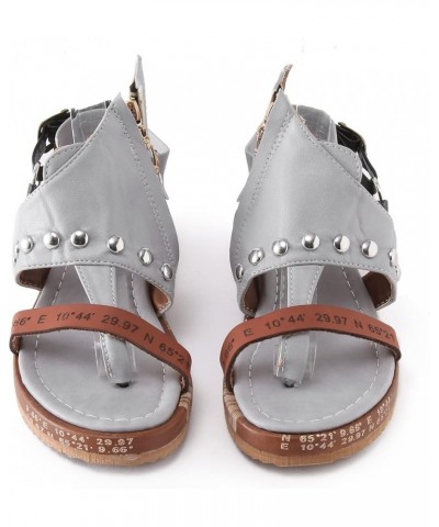 Sandals for Women Dressy Summer,Womens Buckle Trim Open Toe Buckle Strap Thong Flip Flops Slip On Gladiator Sandals Grey $16....