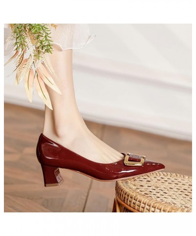 Women's Pumps All-Match Womens High-Heeled Shoes Solid Color Pointed Toe Thick-Heeled Beach Wedding Party Shoes (Color : Red,...