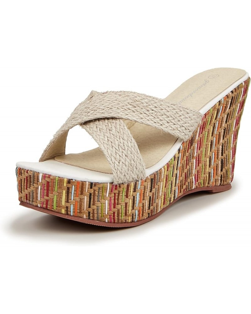 Wedge Sandals for Women Casual Summer Slide Platform Sandals Ivory $9.35 Sandals