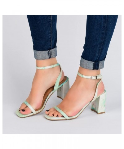 Womens Chasity Open Toe Mid Block Heel Pumps Green $24.20 Pumps