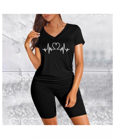 Women's Two Piece Outfits For Women Short Sleeve V Neck Shorts Set Black - 2024 Shorts for Women $14.99 Boots