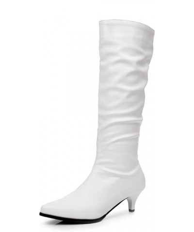 Women Slip On Low Kitten Heel Pointed Toe Slouch Mid Calf Boots White $22.85 Boots