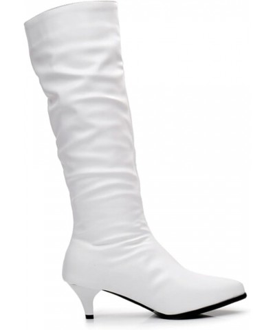 Women Slip On Low Kitten Heel Pointed Toe Slouch Mid Calf Boots White $22.85 Boots