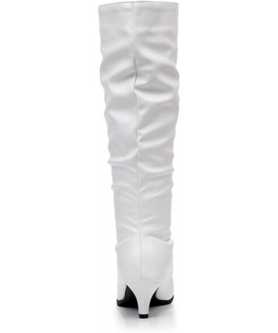 Women Slip On Low Kitten Heel Pointed Toe Slouch Mid Calf Boots White $22.85 Boots