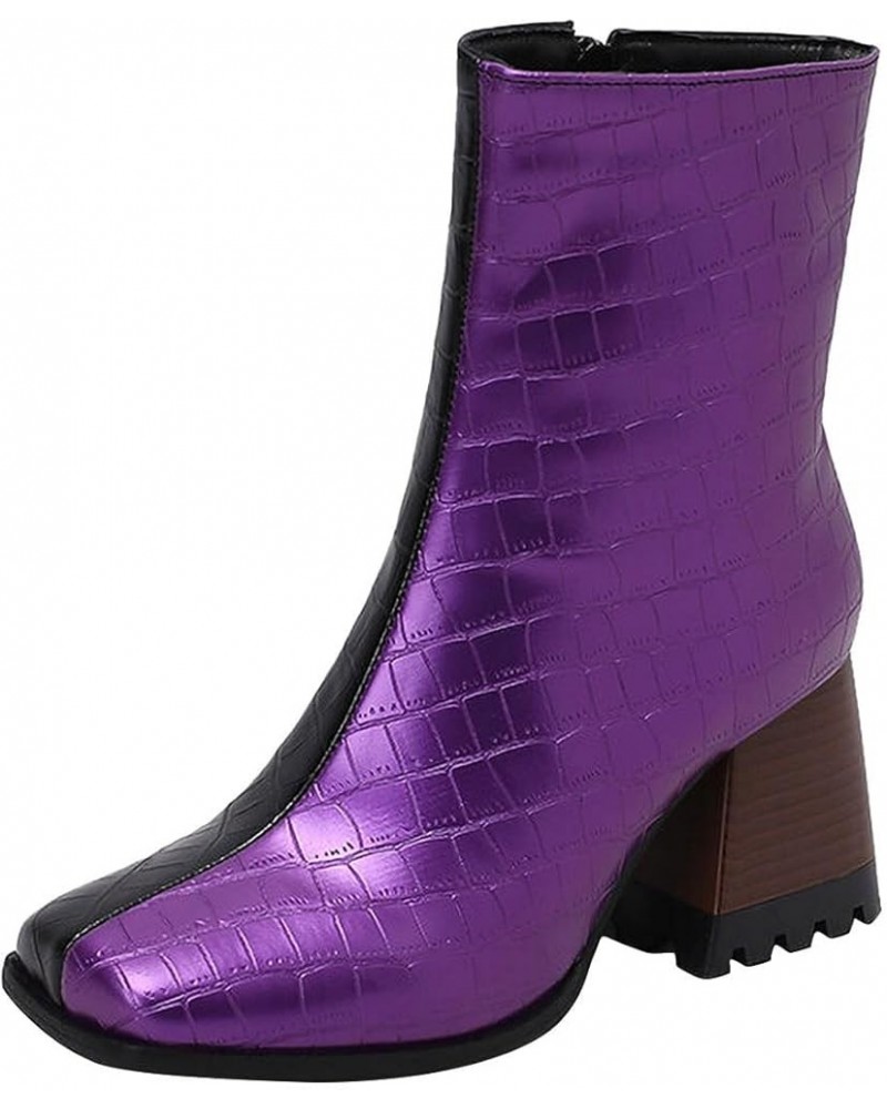 Ladies Punk Ankle Booties, Women Zipper Side Chunky High Heeled Boots Steampunk Leather Short Boots Platform Boots Purple $22...