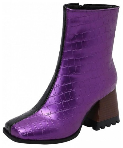 Ladies Punk Ankle Booties, Women Zipper Side Chunky High Heeled Boots Steampunk Leather Short Boots Platform Boots Purple $22...