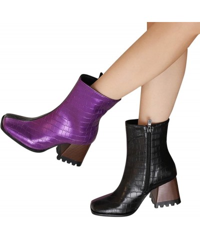 Ladies Punk Ankle Booties, Women Zipper Side Chunky High Heeled Boots Steampunk Leather Short Boots Platform Boots Purple $22...