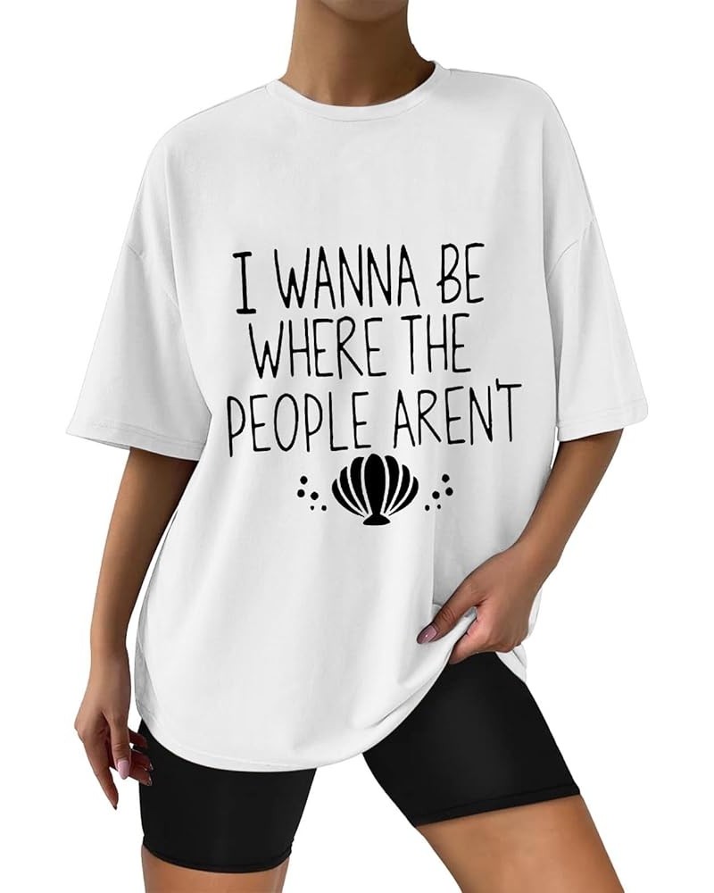 Women's Letter Graphic Print Summer Oversized T Shirts Casual Trendy Round Neck Tee Cotton Long Sleeve T Shirt White $12.20 O...