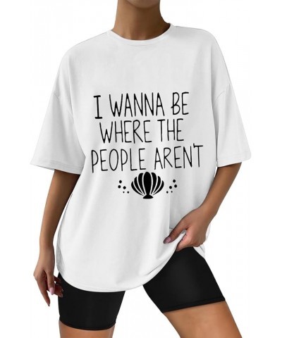 Women's Letter Graphic Print Summer Oversized T Shirts Casual Trendy Round Neck Tee Cotton Long Sleeve T Shirt White $12.20 O...