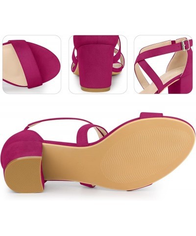 Crisscross Strap Open Toe Chunky Heels Sandals for Women Hot Pink $17.20 Sandals