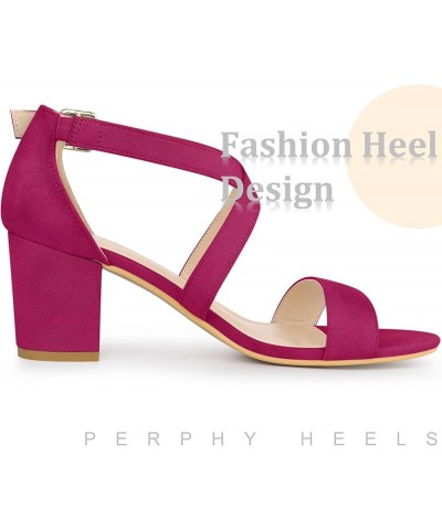 Crisscross Strap Open Toe Chunky Heels Sandals for Women Hot Pink $17.20 Sandals