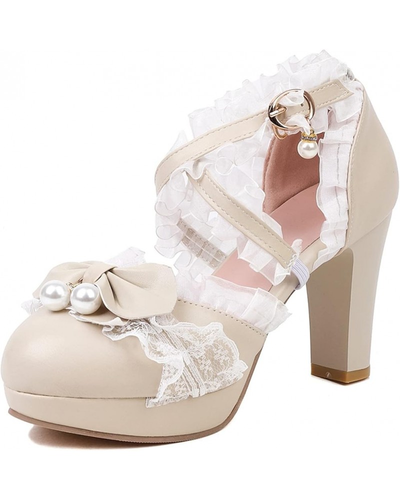 Womens Ruffles Ankle Strap Lovely Bow Sandals Platform Apricot 6 $32.97 Sandals