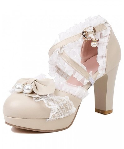 Womens Ruffles Ankle Strap Lovely Bow Sandals Platform Apricot 6 $32.97 Sandals