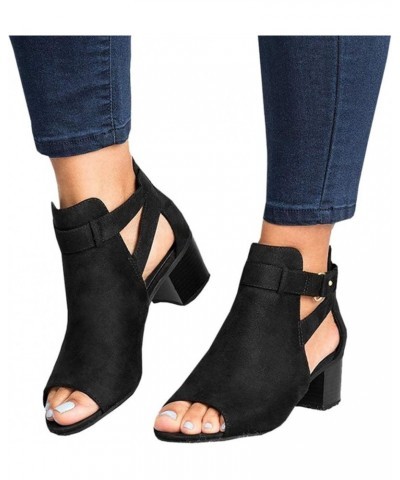 Heeled Sandals for Women, Sandals for Women Dressy Summer Breathable Hollow Out Chunky Low Heel Sandals with Buckle X01-black...