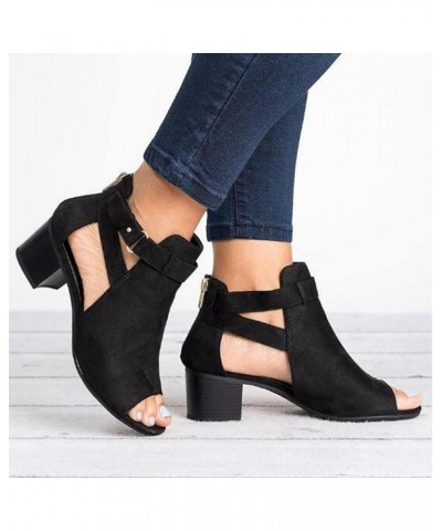 Heeled Sandals for Women, Sandals for Women Dressy Summer Breathable Hollow Out Chunky Low Heel Sandals with Buckle X01-black...