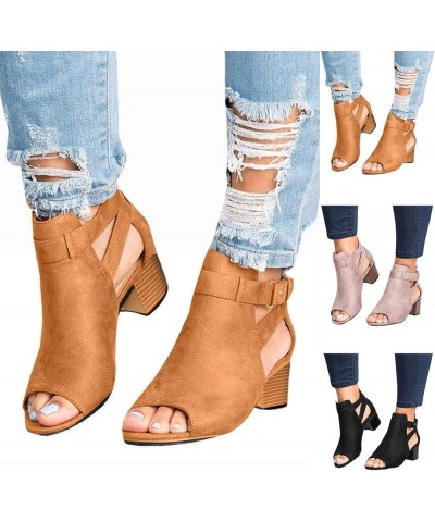 Heeled Sandals for Women, Sandals for Women Dressy Summer Breathable Hollow Out Chunky Low Heel Sandals with Buckle X01-black...