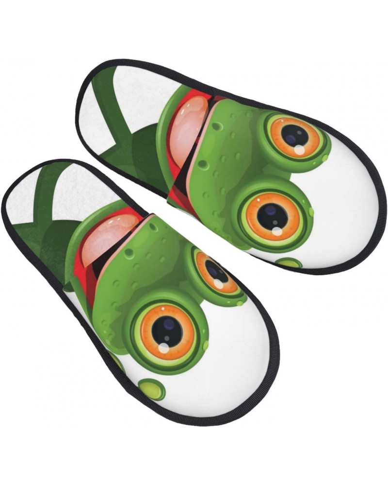 Furry Slippers For Women Men Green Frog Print Scuff Slippers Winter Plush Cute Slippers Cozy Indoor Slide $9.57 Slippers