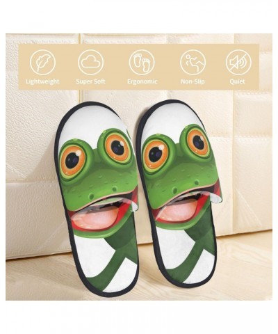 Furry Slippers For Women Men Green Frog Print Scuff Slippers Winter Plush Cute Slippers Cozy Indoor Slide $9.57 Slippers