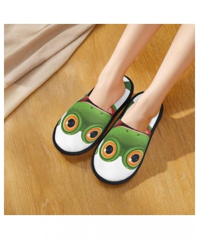 Furry Slippers For Women Men Green Frog Print Scuff Slippers Winter Plush Cute Slippers Cozy Indoor Slide $9.57 Slippers