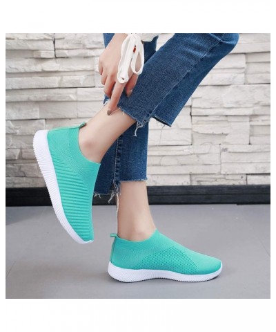 Ladies Breathable Mesh Flat Running Shoes Outdoor Casual Slip On Lace-Up Shoes Green $13.43 Fashion Sneakers