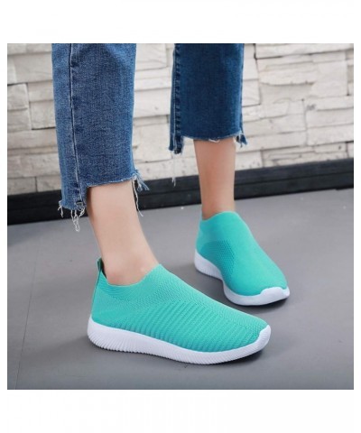 Ladies Breathable Mesh Flat Running Shoes Outdoor Casual Slip On Lace-Up Shoes Green $13.43 Fashion Sneakers