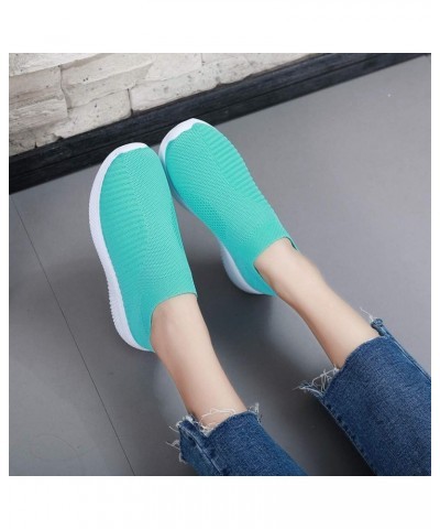 Ladies Breathable Mesh Flat Running Shoes Outdoor Casual Slip On Lace-Up Shoes Green $13.43 Fashion Sneakers