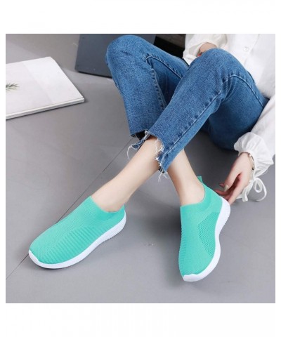 Ladies Breathable Mesh Flat Running Shoes Outdoor Casual Slip On Lace-Up Shoes Green $13.43 Fashion Sneakers