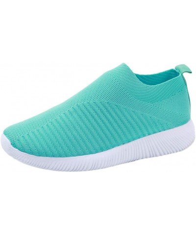 Ladies Breathable Mesh Flat Running Shoes Outdoor Casual Slip On Lace-Up Shoes Green $13.43 Fashion Sneakers