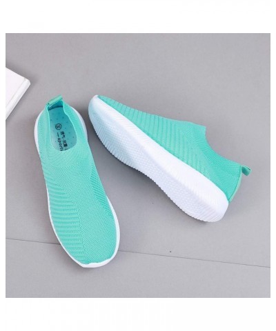 Ladies Breathable Mesh Flat Running Shoes Outdoor Casual Slip On Lace-Up Shoes Green $13.43 Fashion Sneakers