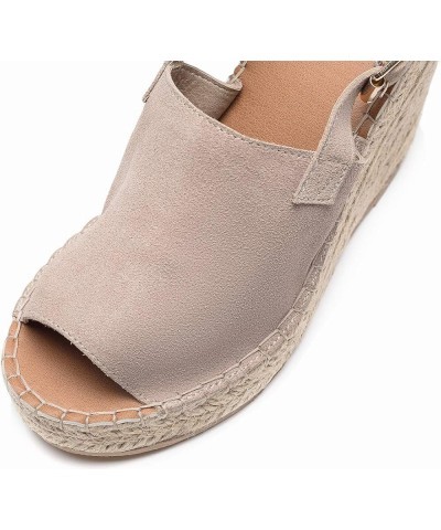 Women's Ladies Fashion Casual Peep Toe Espadrille Wedges Sandals Ankle Buckle High Platform Roman Shoes White canvas Chestnut...