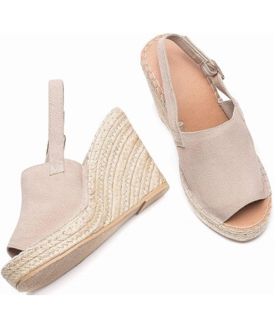 Women's Ladies Fashion Casual Peep Toe Espadrille Wedges Sandals Ankle Buckle High Platform Roman Shoes White canvas Chestnut...