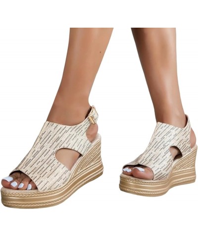 Wedge Sandals for Women Dressy Summer Open Toe Buckle Ankle Strap Espadrilles Platform Sandals Casual Wedges Comfortable Walk...