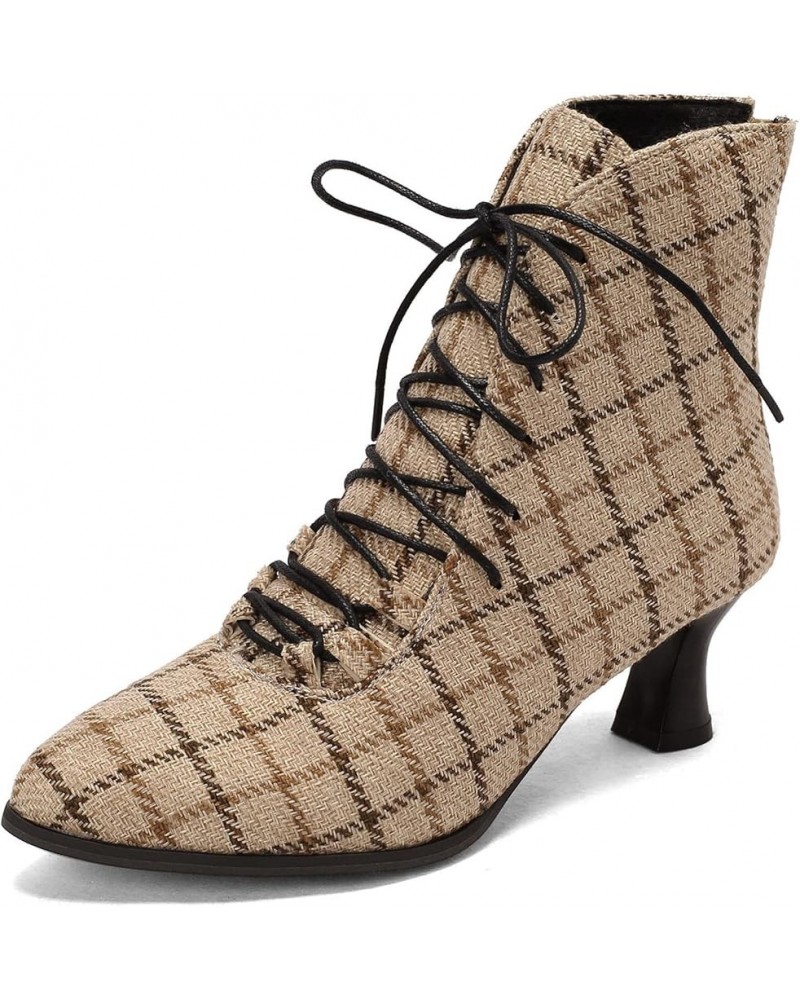 Women Vintage Faux Fur Lined Ankle Boots with Zippers and Kitten Heels for Business/Dating Plaid $33.78 Boots