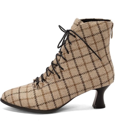 Women Vintage Faux Fur Lined Ankle Boots with Zippers and Kitten Heels for Business/Dating Plaid $33.78 Boots