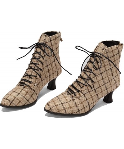 Women Vintage Faux Fur Lined Ankle Boots with Zippers and Kitten Heels for Business/Dating Plaid $33.78 Boots