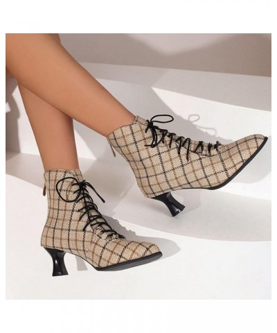 Women Vintage Faux Fur Lined Ankle Boots with Zippers and Kitten Heels for Business/Dating Plaid $33.78 Boots