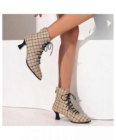 Women Vintage Faux Fur Lined Ankle Boots with Zippers and Kitten Heels for Business/Dating Plaid $33.78 Boots