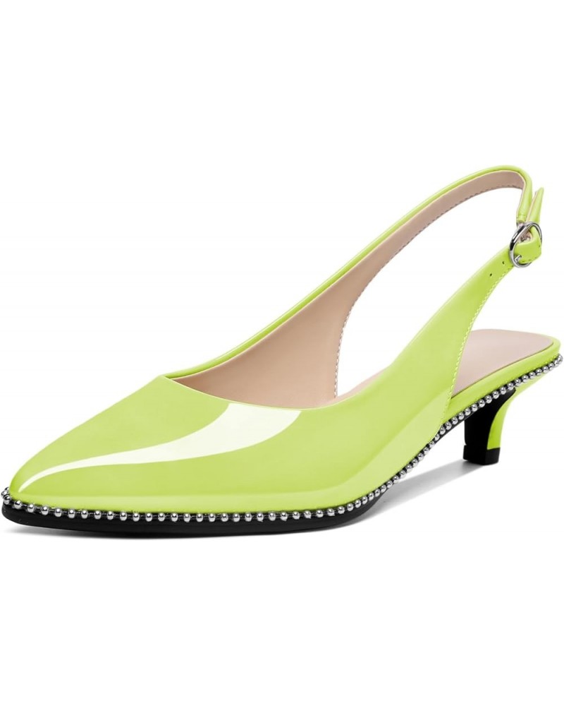 Women's Slingback Kitten Heels Pointed Toe Low Heel Pumps Ankle-Strap with Beaded Pumps Dress Shoes 1.6 Inches Light Green $3...