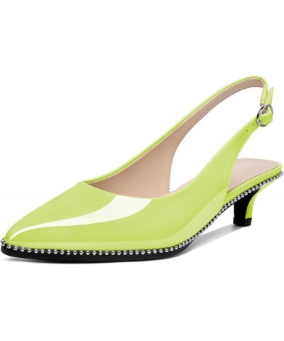 Women's Slingback Kitten Heels Pointed Toe Low Heel Pumps Ankle-Strap with Beaded Pumps Dress Shoes 1.6 Inches Light Green $3...