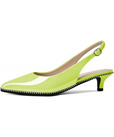 Women's Slingback Kitten Heels Pointed Toe Low Heel Pumps Ankle-Strap with Beaded Pumps Dress Shoes 1.6 Inches Light Green $3...